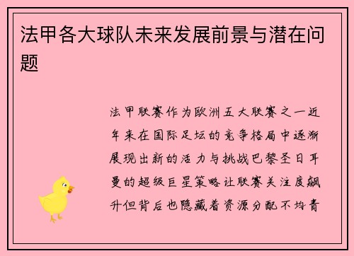法甲各大球队未来发展前景与潜在问题